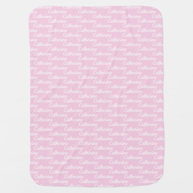 Custom Name Powder Pink Baby Girl Receiving Blanket (Front)