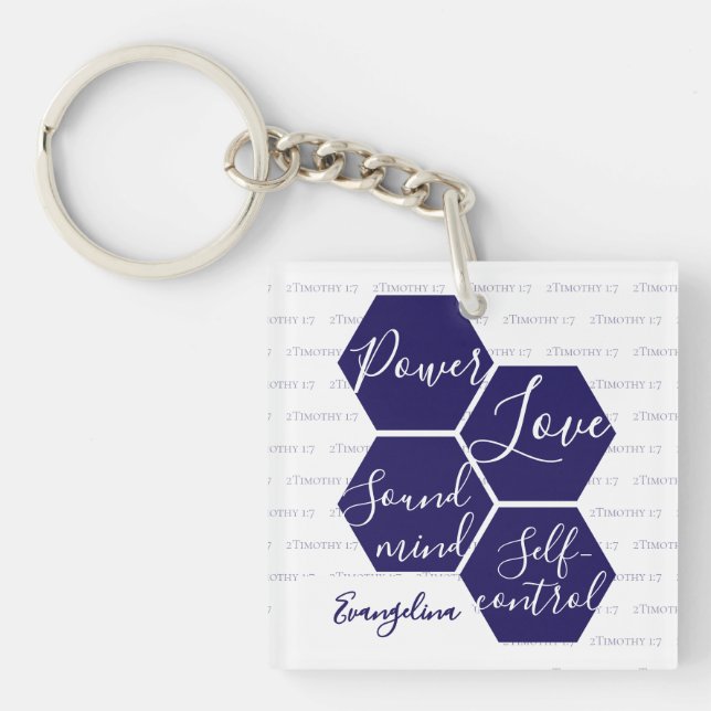 Custom Name POWER LOVE SOUND MIND Christian  Keychain (Front)