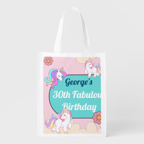 Custom Name Prank Unicorn Birthday Party Grocery Bag