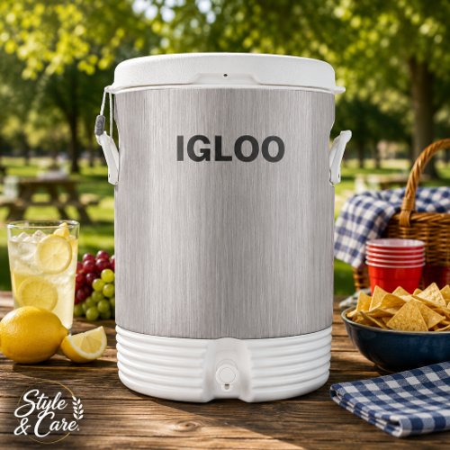 Custom Name Premium Brushed Silver Metal Texture Beverage Cooler