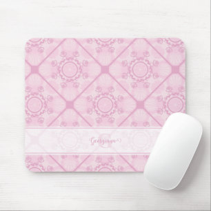 Custom Name Preppy In Pink Mandala Diamond Tiled Mouse Pad