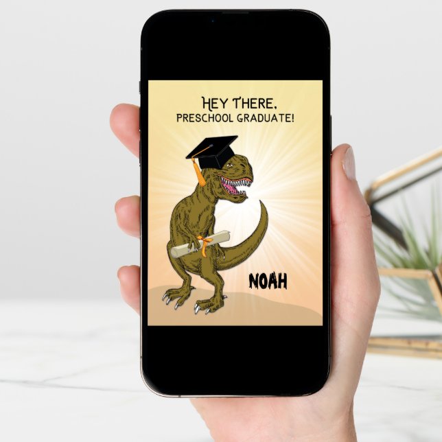 Custom Name Preschool Pre-K Graduation T-Rex Card (Front Digital)