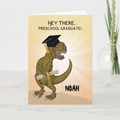 Custom Name Preschool Pre_K Graduation T_Rex Card