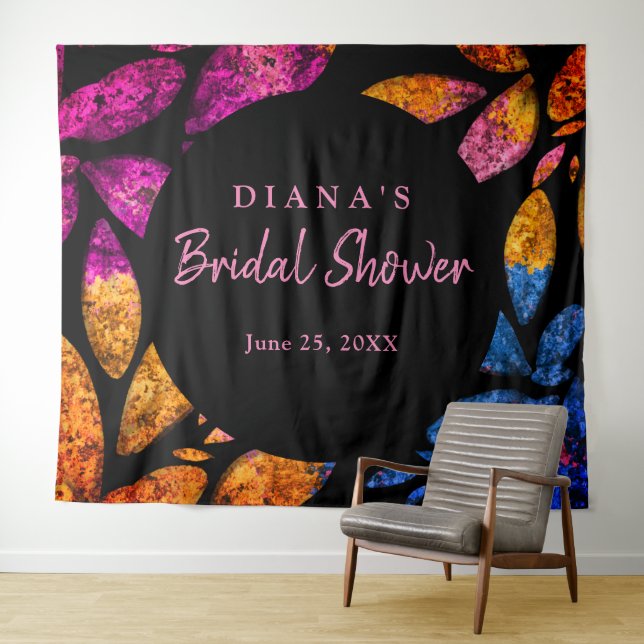 Custom Name Pretty Colorful Foliage Bridal Shower Tapestry (In Situ (Horizontal))