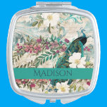 Custom Name Pretty Peacock Compact Mirror<br><div class="desc">This girly pink pretty vintage peacocks custom name compact is perfect as a stocking stuffer,  secret santa gift,  bridesmaid favors,  or a gift for the young (or older) lady in your life!</div>