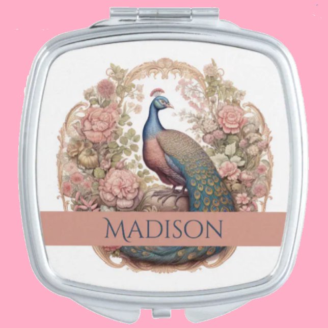 Custom Name Pretty Peacock Compact Mirror (Creator Uploaded)