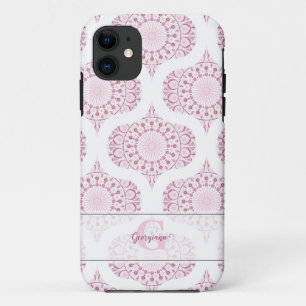 Custom Name Pretty Pink 70s Confetti Lace Mandala iPhone 11 Case