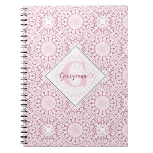 Custom Name Pretty Pink Confetti Lace Mandala Tile Notebook
