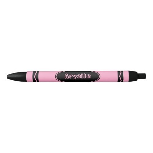 Custom Name Pretty Pink Crayon Style Black Ink Pen