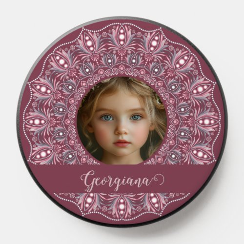 Custom Name Pretty Pink Floral Mandala Photo Frame