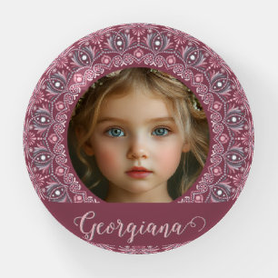 Custom Name Pretty Pink Floral Mandala Photo Frame Paperweight