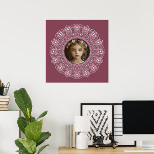 Custom Name Pretty Pink Floral Mandala Photo Frame Poster