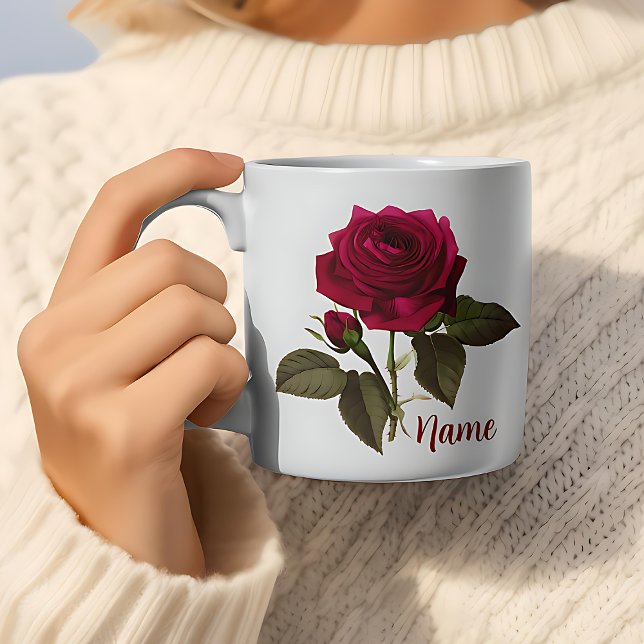 Custom Name Pretty Rose Flower Coffee Mug (Pretty Rose Floral Coffee Mug Personalized With Custom Name)