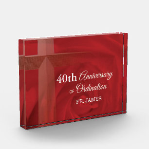 Custom Name Priest Anniversary Ordination Red Rose Acrylic Award