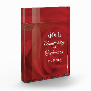 Custom Name Priest Anniversary Ordination Red Rose Award