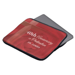 Custom Name Priest Anniversary Ordination Red Rose Laptop Sleeve