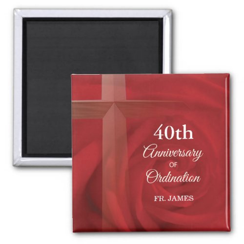 Custom Name Priest Anniversary Ordination Red Rose Magnet