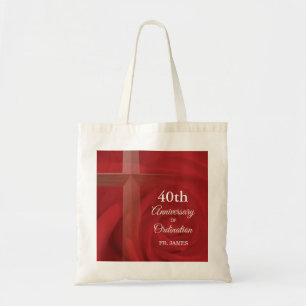 Custom Name Priest Anniversary Ordination Red Rose Tote Bag