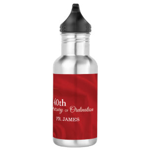 Custom Name Priest Anniversary Ordination Red Rose Water Bottle