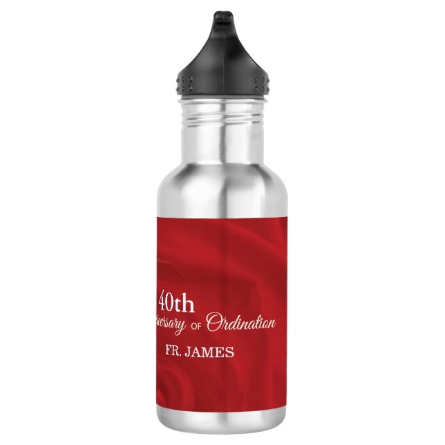 Custom Name Priest Anniversary Ordination Red Rose Water Bottle (Right)