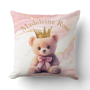 Custom Name Princess Teddy Bear Throw Pillow