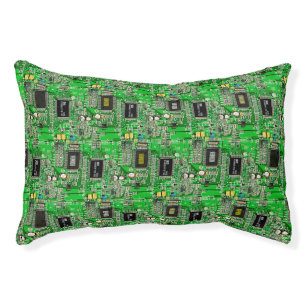 Custom Name Printed Circuit Pattern Green Geek Cat Pet Bed