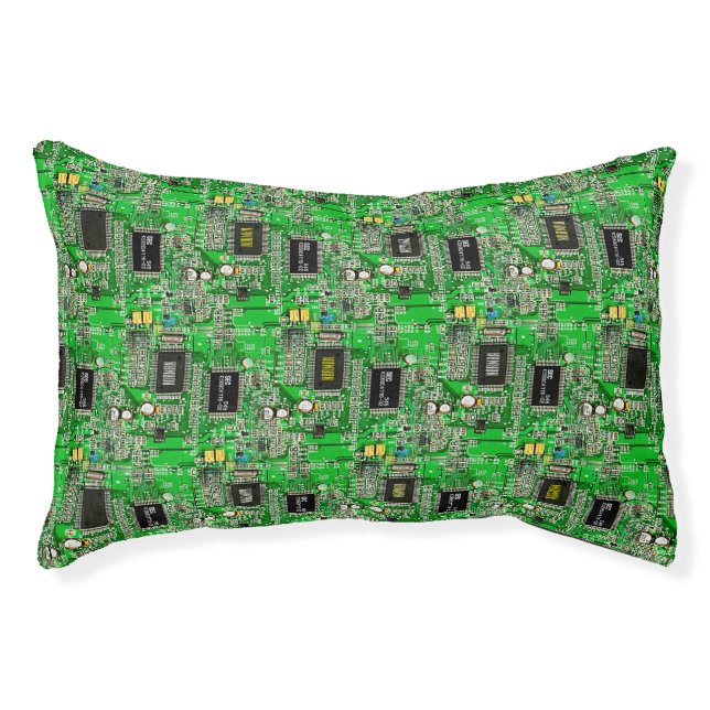 Custom Name Printed Circuit Pattern Green Geek Cat Pet Bed (Front)