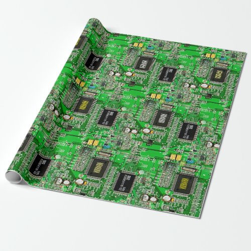 Custom Name Printed Circuit Pattern _ Green Geeky Wrapping Paper