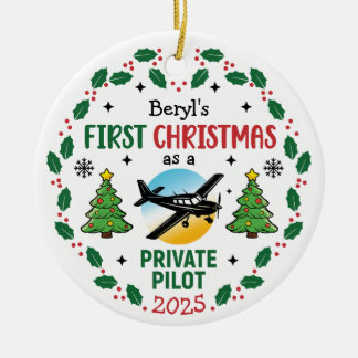 Custom Name Private Pilot First Christmas Ceramic Ornament