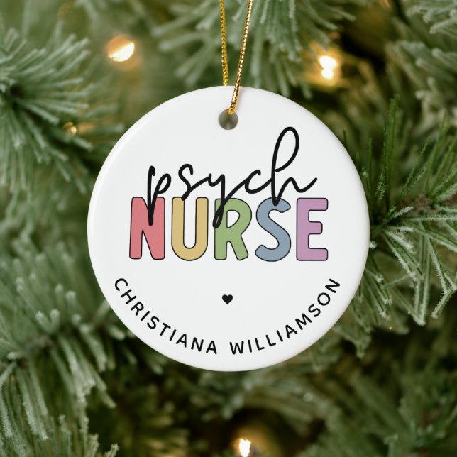 Custom Name Psych Nurse | Psychiatric Nurse Ceramic Ornament (Tree)