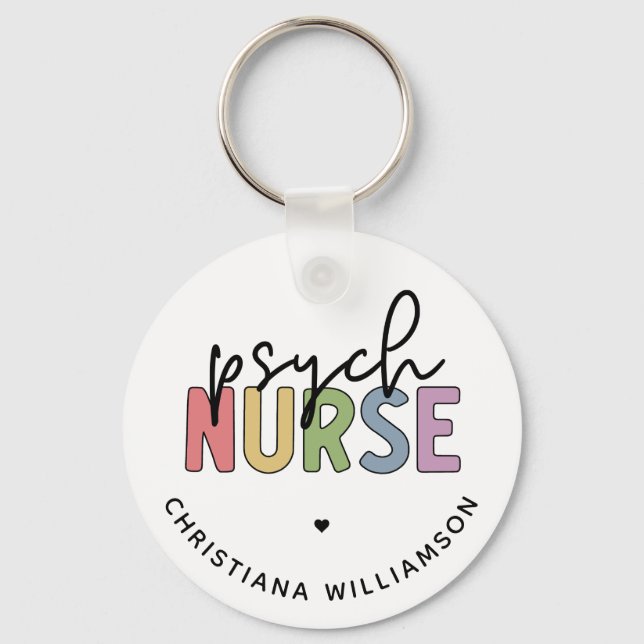 Custom Name Psych Nurse | Psychiatric Nurse Keychain (Front)