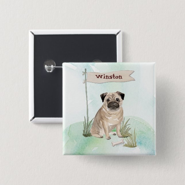 Custom Name Pug Pet Dog Button (Front & Back)