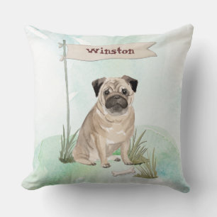 Custom Name Pug Pet Dog Throw Pillow