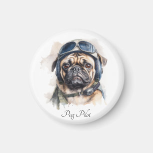 Custom Name Pug Pilot Vintage Aviator Art Magnet