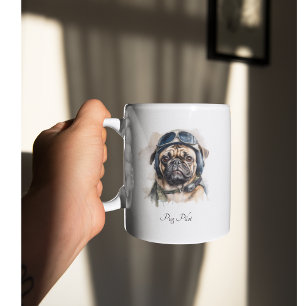 Custom Name Pug Pilot Vintage Aviator Art Mug