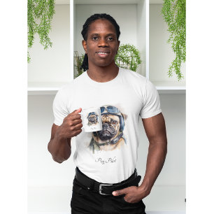 Custom Name Pug Pilot Vintage Aviator T-Shirt