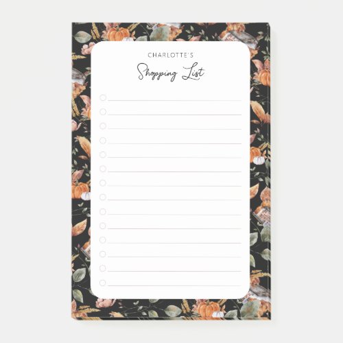 Custom Name Pumpkins Fall Grocery Shopping List Post_it Notes