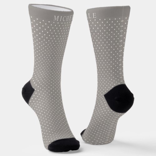 Custom Name Pure Grey White Gray Polka Dot Socks