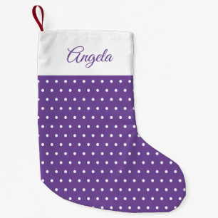 Custom Name Purple and White Polka Dot Small Christmas Stocking