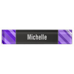 [ Thumbnail: Custom Name + Purple and White Striped Pattern Desk Name Plate ]