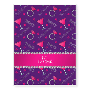 Custom name purple bachelorette cocktails rings temporary tattoos