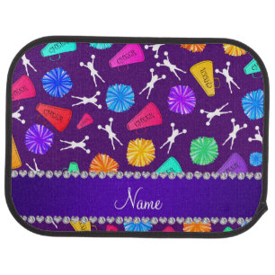 Custom name purple cheerleading pompoms car mat