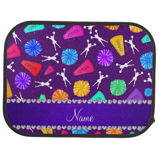 Custom name purple cheerleading pompoms car mat (Rear)