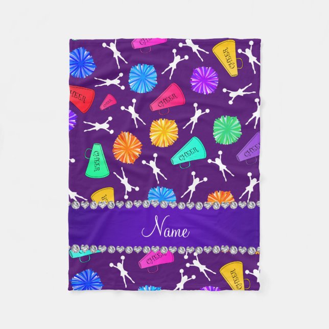 Custom name purple cheerleading pompoms fleece blanket (Front)