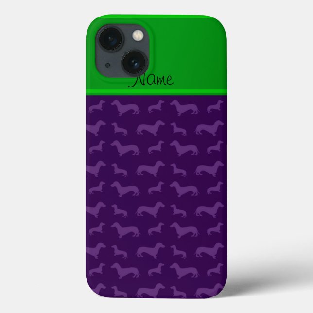 Custom name purple dachshund green stripe Case-Mate iPhone case (Back)