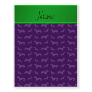 Custom name purple dachshund green stripe temporary tattoos