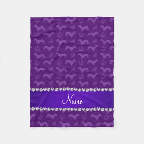 Custom name purple dachshunds hearts paws fleece blanket