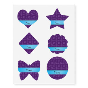 Custom name purple dog paws blue stripe temporary tattoos