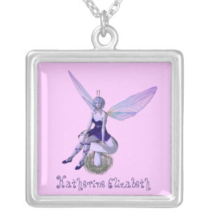 Custom Name Purple Fairy Illustrated Necklace