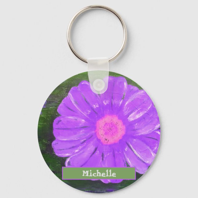 Custom Name Purple Flower Acrylic Painting Keychain (Front)